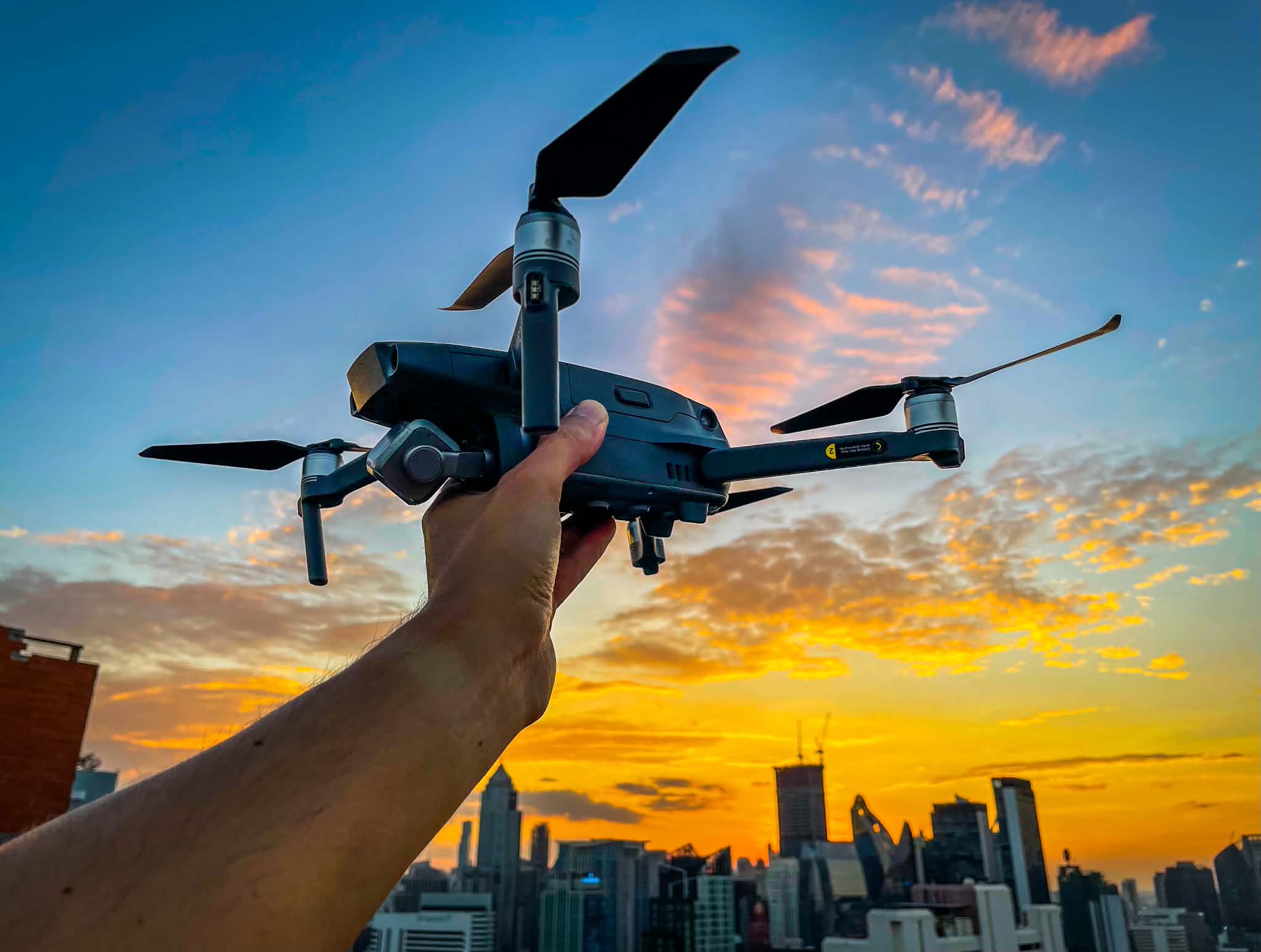 Drone aerial at Bangkok sunset