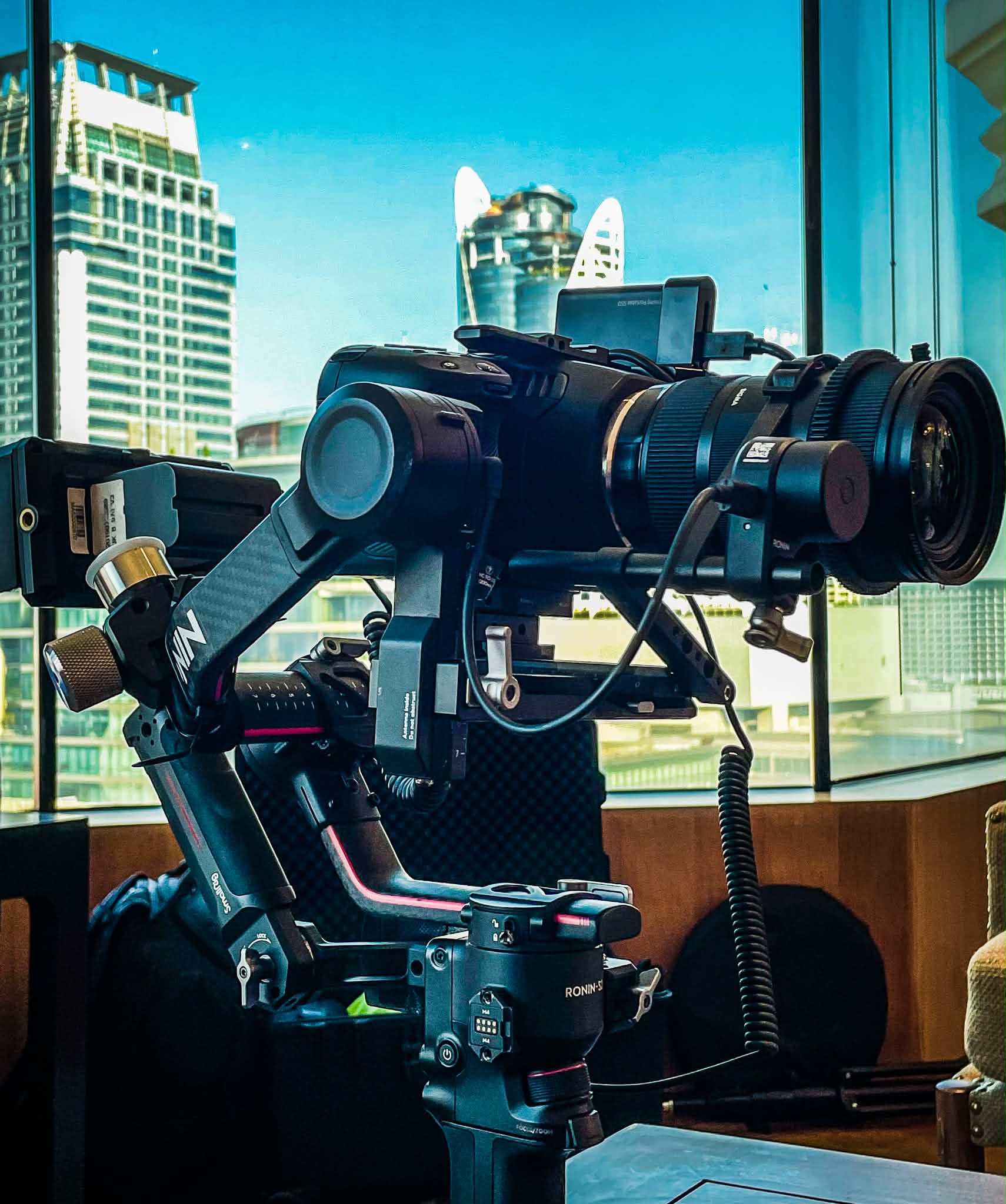 Camera rig overlooking Bangkok skyline